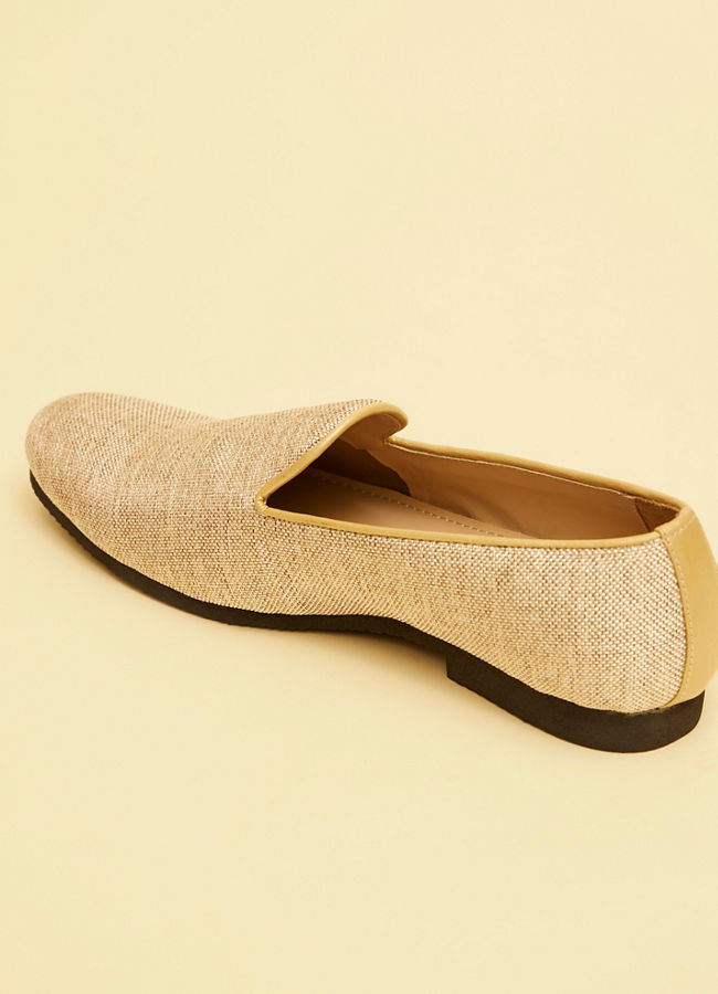 Manyavar Men Jute Beige Textured Loafer Style Loafers