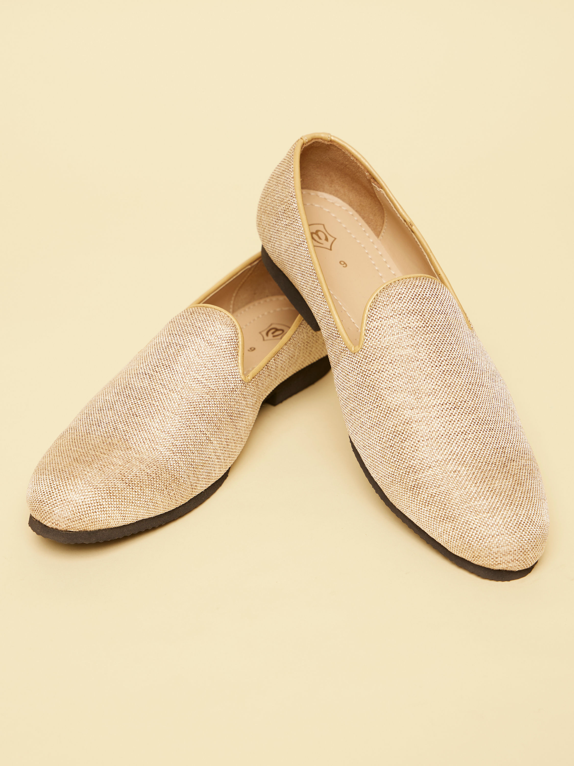 Manyavar Men Jute Beige Textured Loafer Style Loafers