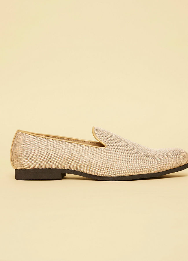 Manyavar Men Jute Beige Textured Loafer Style Loafers