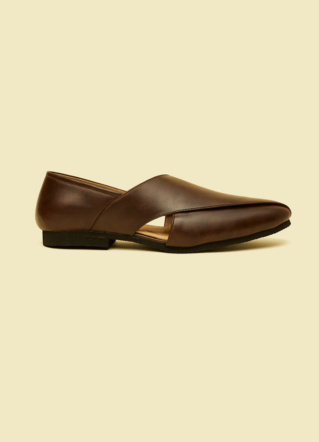 Manyavar Men Dark Brown Slip On Shoes with Cut Out Detail