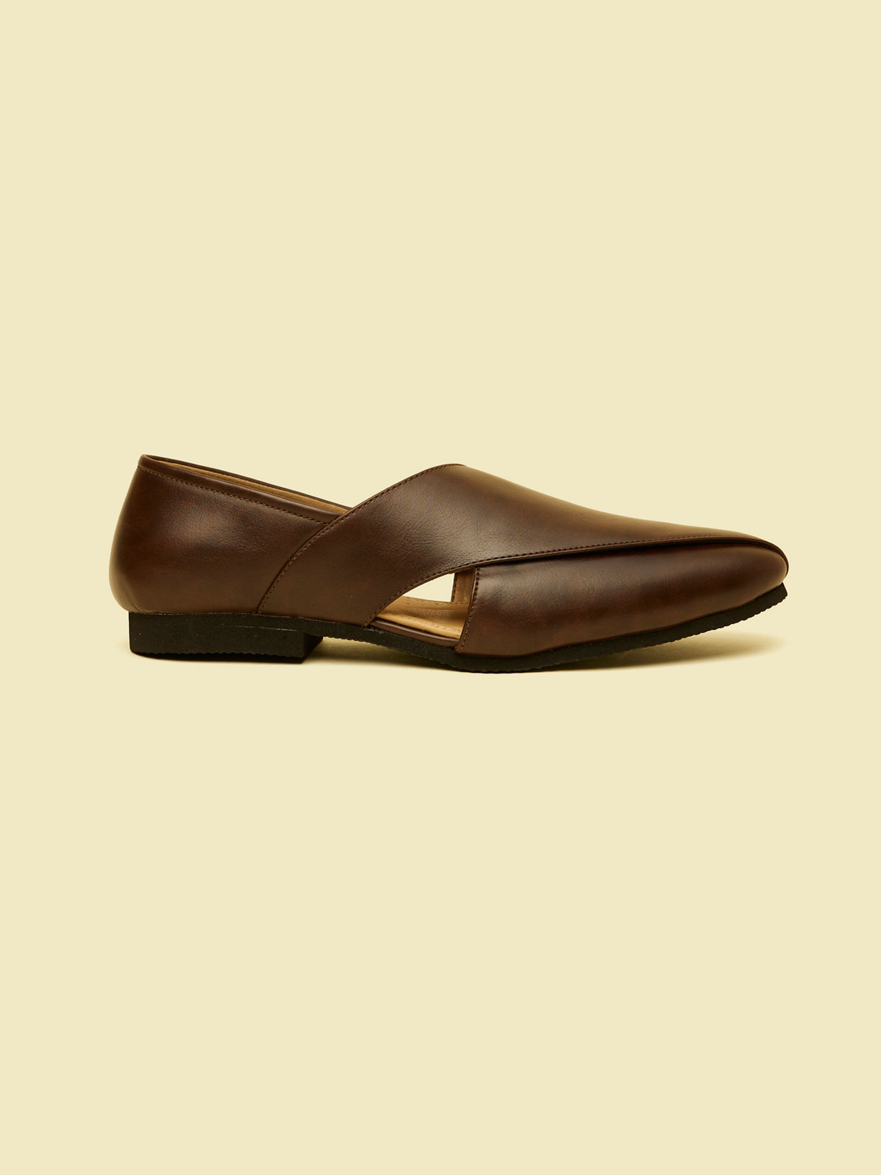 Manyavar Men Dark Brown Slip On Shoes with Cut Out Detail