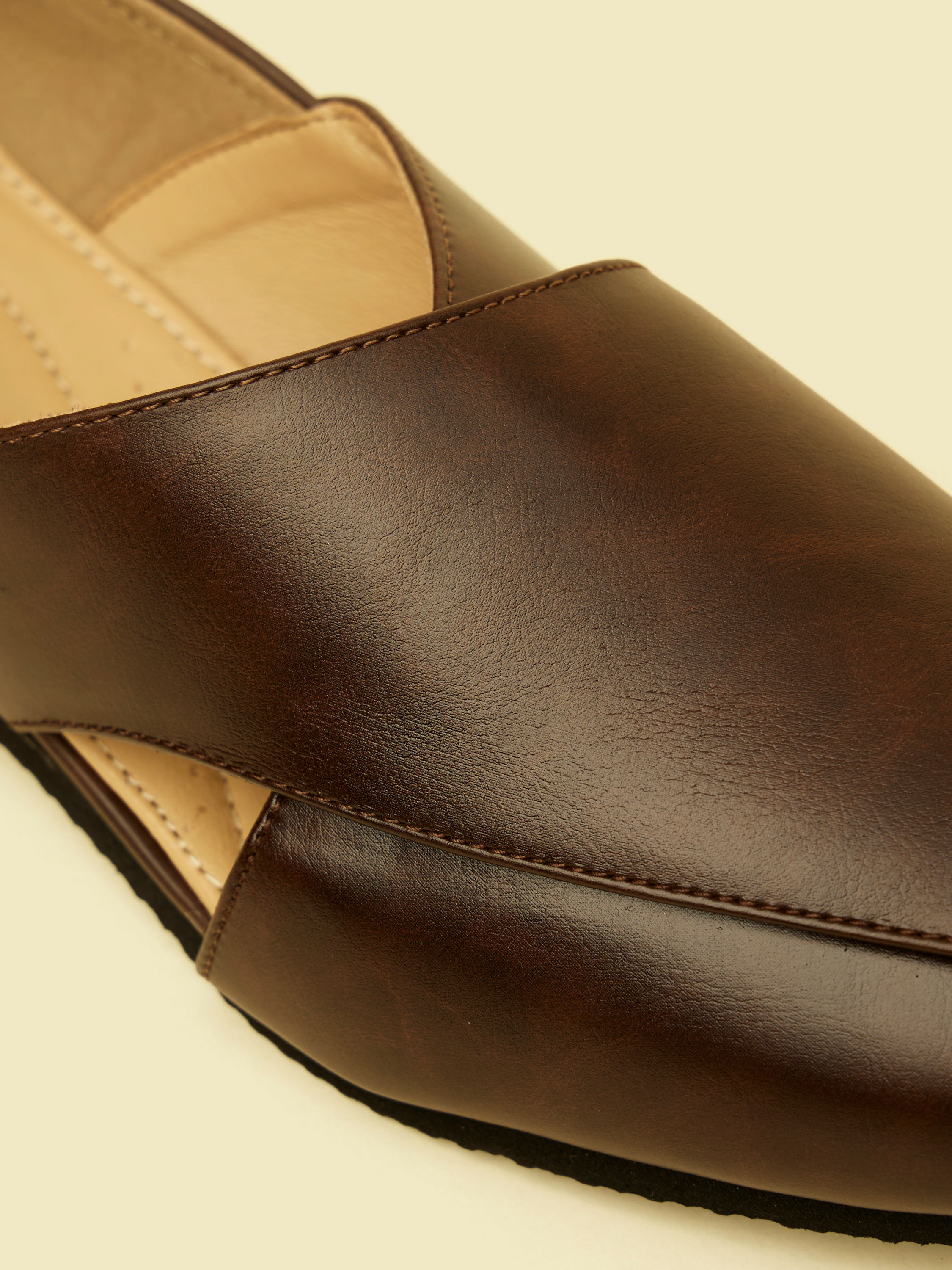 Manyavar Men Dark Brown Slip On Shoes with Cut Out Detail