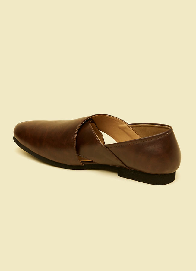 Manyavar Men Dark Brown Slip On Shoes with Cut Out Detail