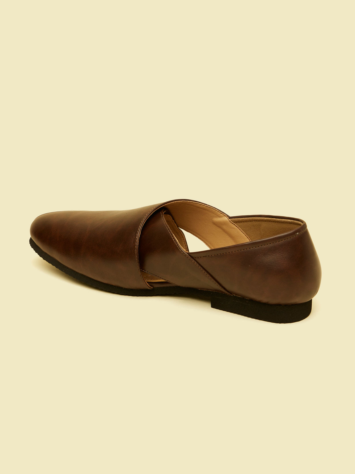 Manyavar Men Dark Brown Slip On Shoes with Cut Out Detail