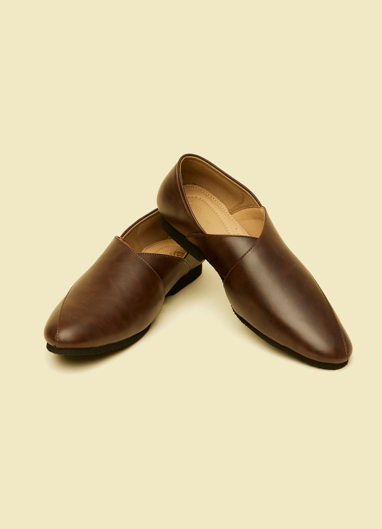 Manyavar Men Dark Brown Slip On Shoes with Cut Out Detail