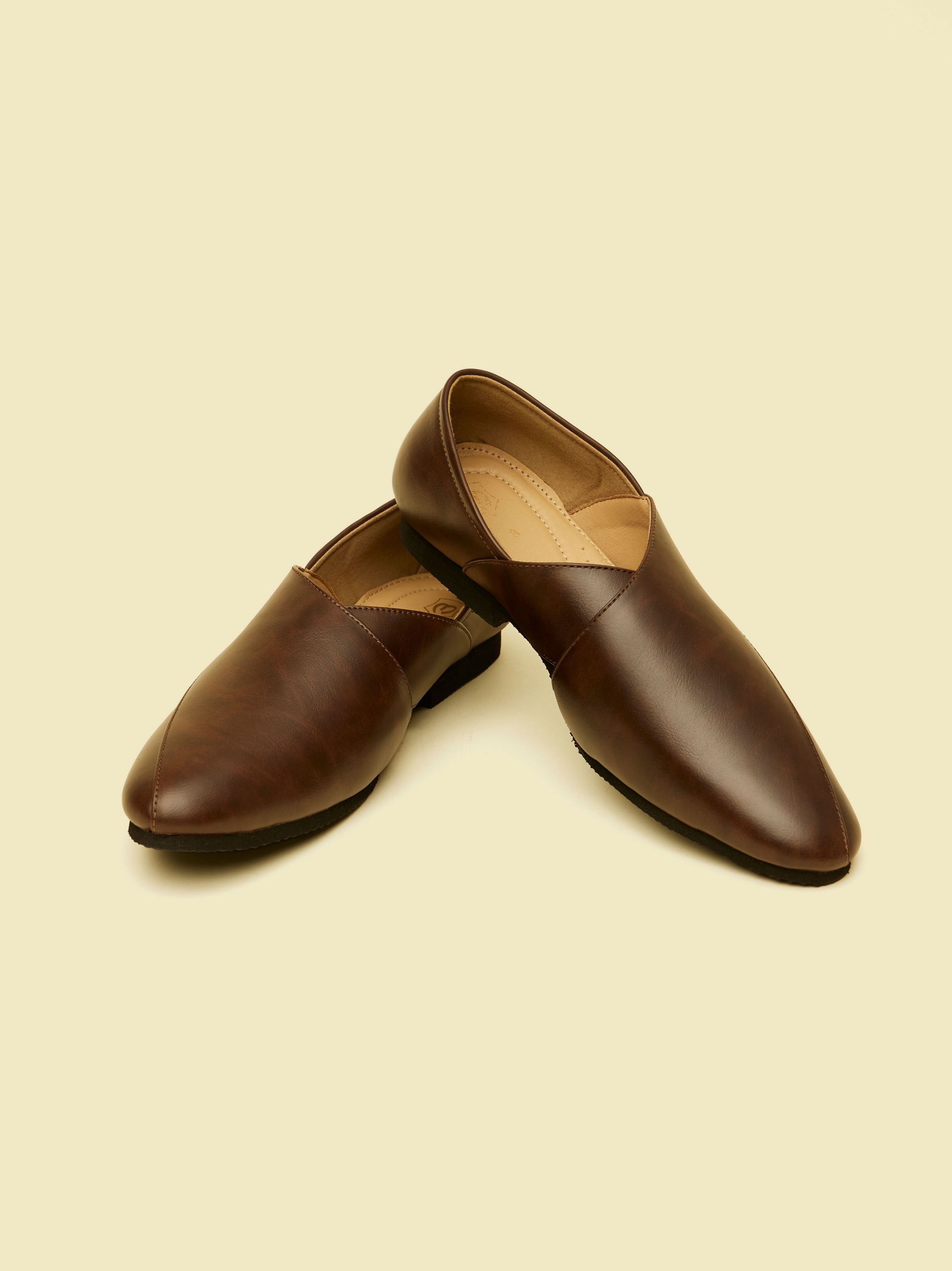 Manyavar Men Dark Brown Slip On Shoes with Cut Out Detail