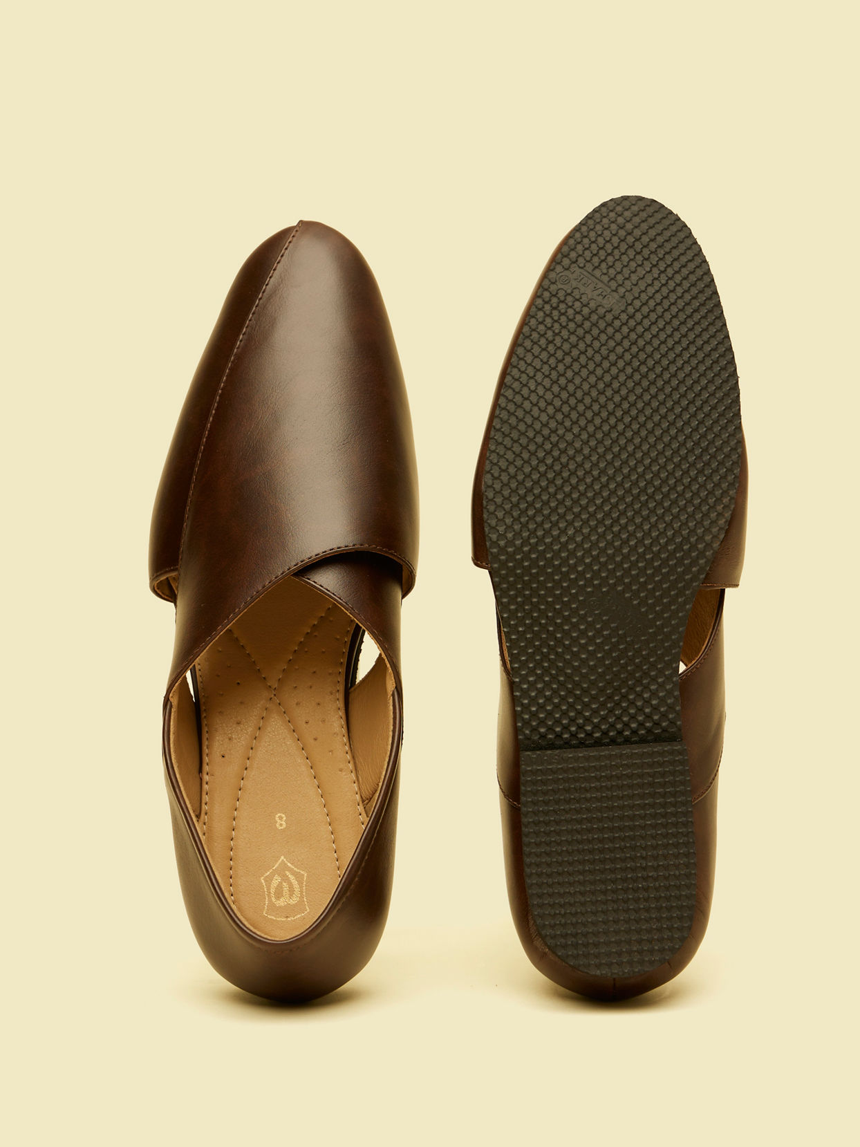 Manyavar Men Dark Brown Slip On Shoes with Cut Out Detail