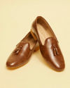 Manyavar Men Dark Brown Tasseled Loafer style Shoes