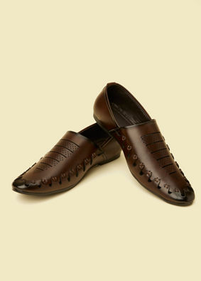 alt message - Manyavar Men Dark Brown Loafer Style Shoes