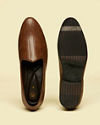 alt message - Manyavar Men Brown Detailed Piping Loafers Style Shoes image number 4