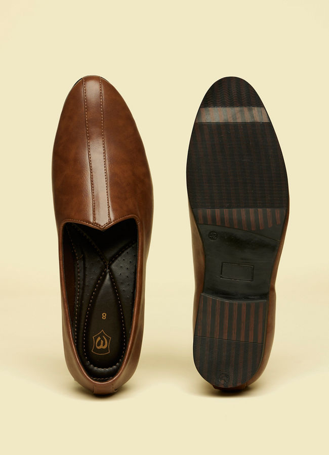 alt message - Manyavar Men Brown Detailed Piping Loafers Style Shoes image number 4