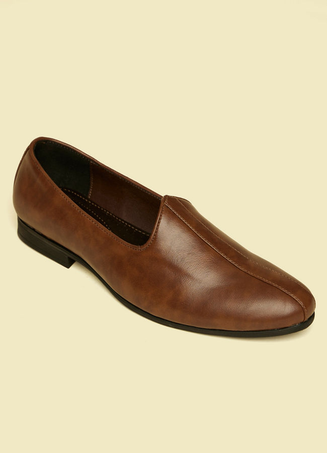 alt message - Manyavar Men Brown Detailed Piping Loafers Style Shoes image number 2