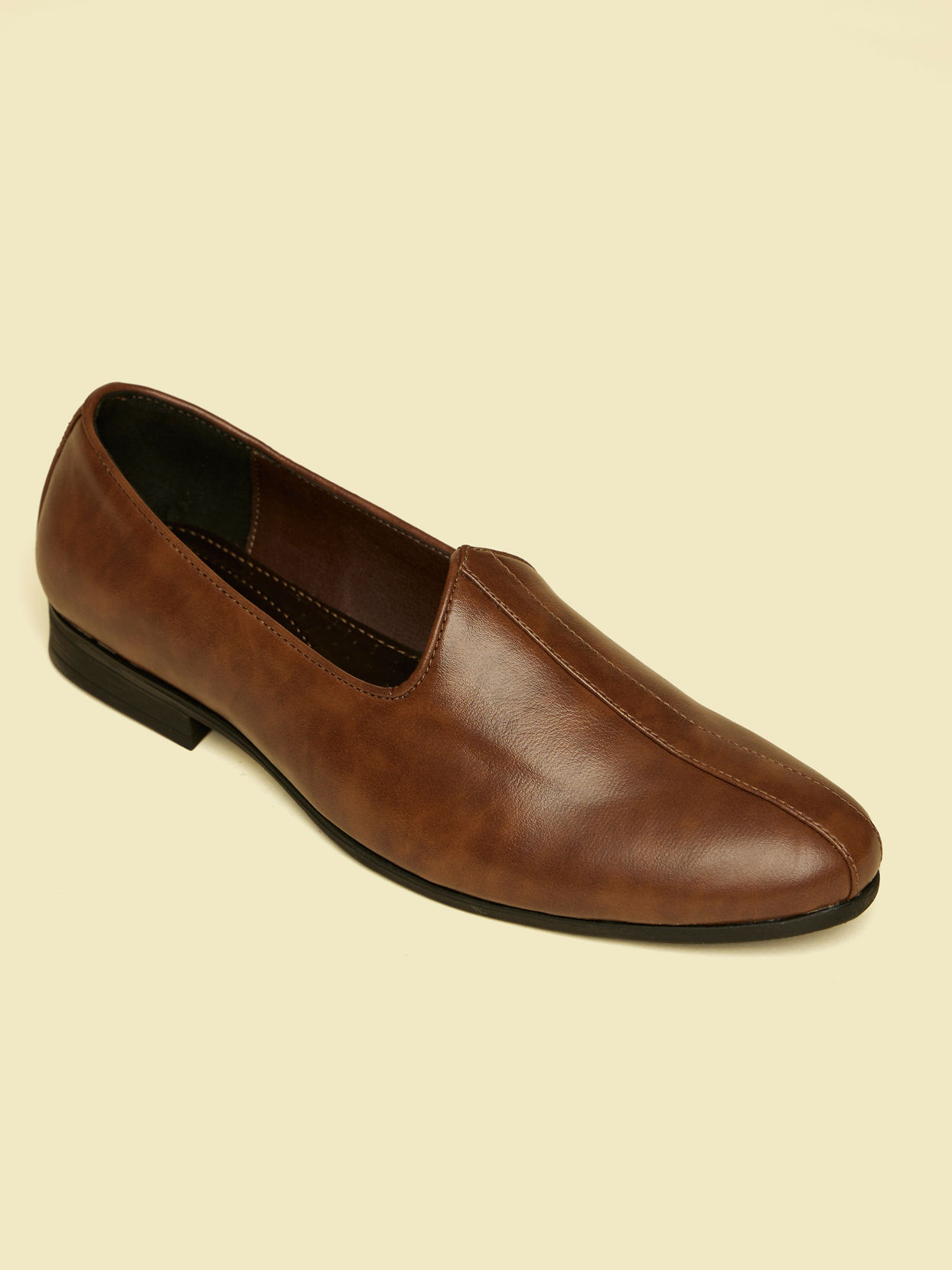 alt message - Manyavar Men Brown Detailed Piping Loafers Style Shoes image number 2