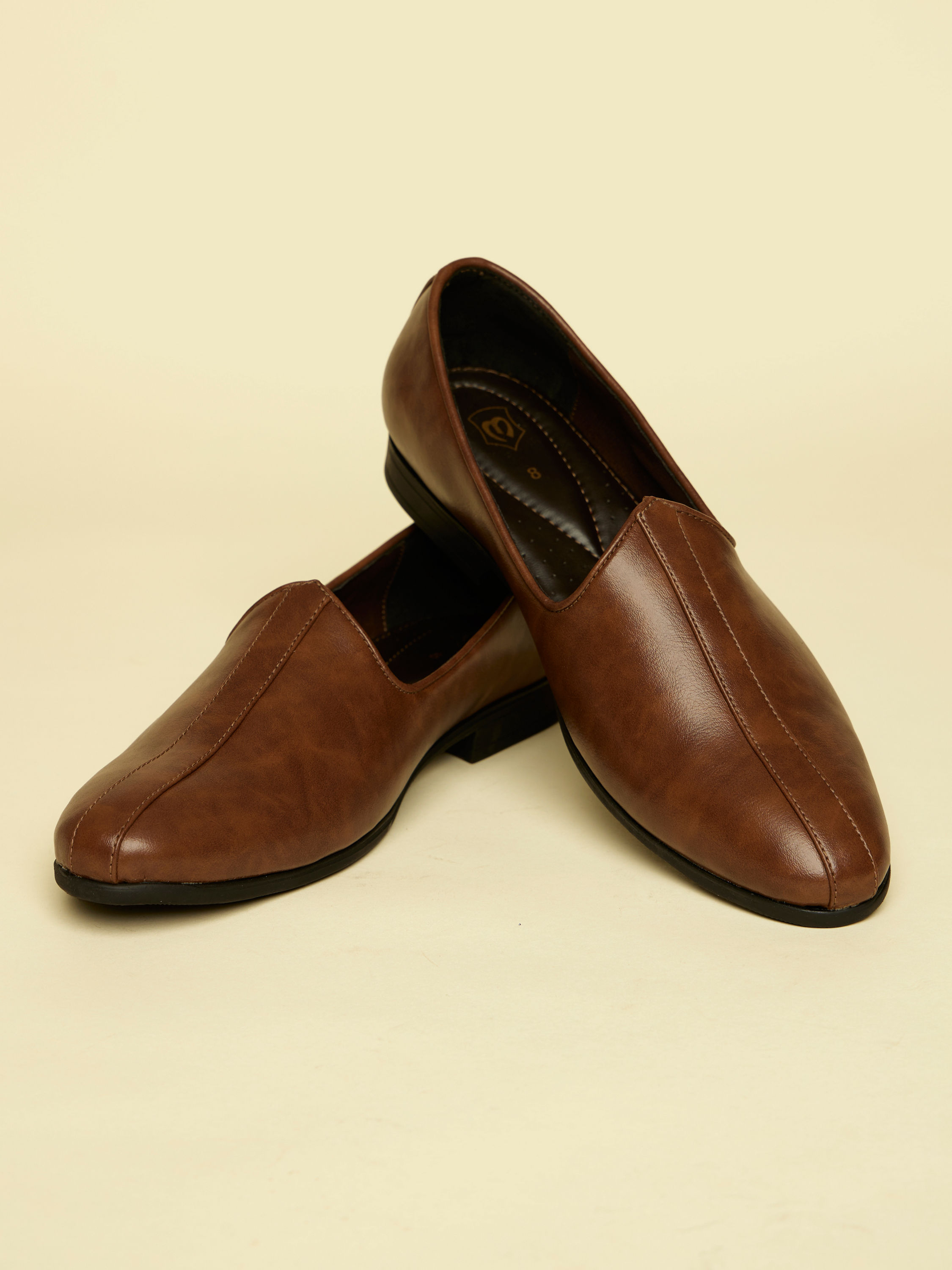 Manyavar Men Brown Detailed Piping Loafers Style Shoes