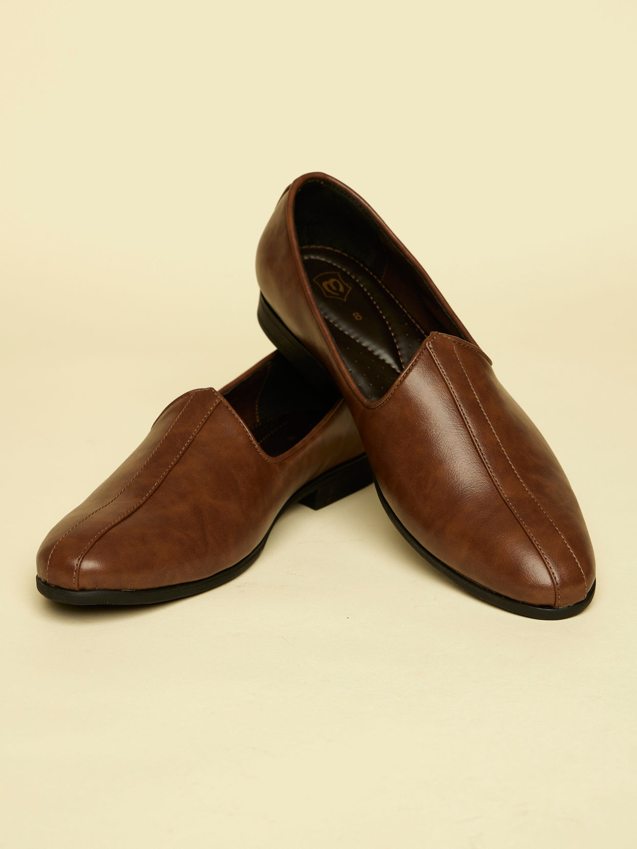 alt message - Manyavar Men Brown Detailed Piping Loafers Style Shoes image number 0