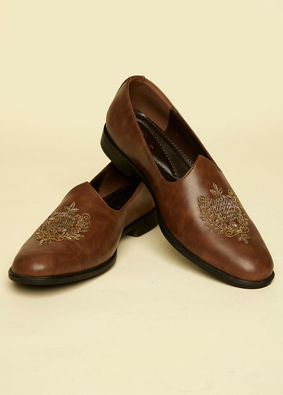 alt message - Manyavar Men Brown Loafers Style Shoes