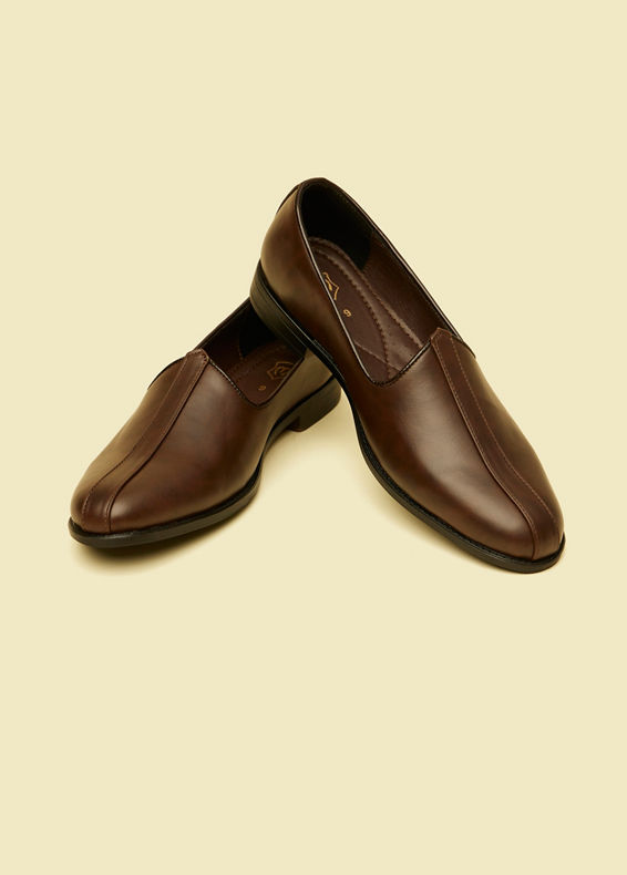 Manyavar Men Dark Brown Detailed Piping Loafers Style Shoes