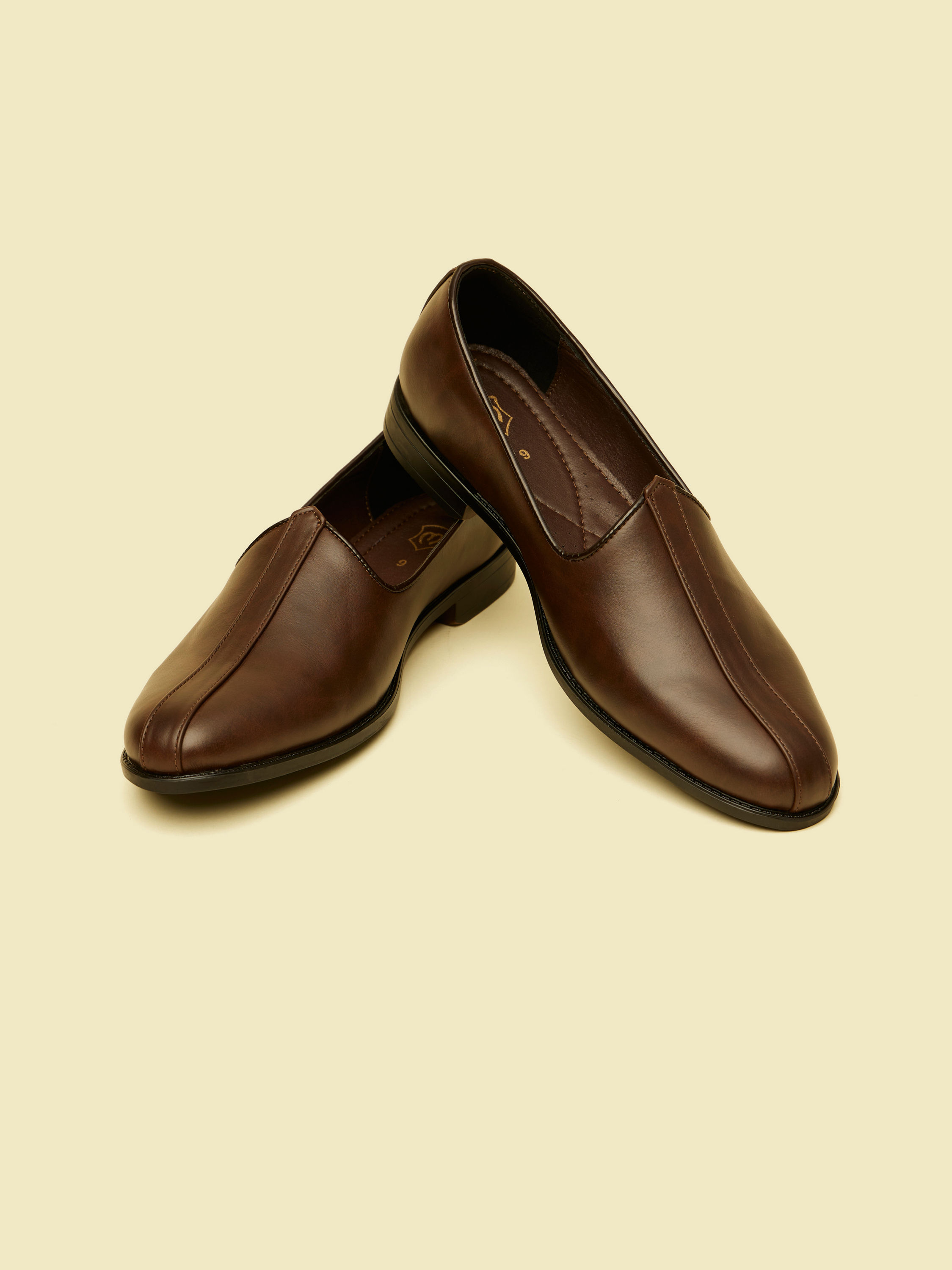 Manyavar Men Dark Brown Detailed Piping Loafers Style Shoes