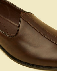 Manyavar Men Dark Brown Detailed Piping Loafers Style Shoes