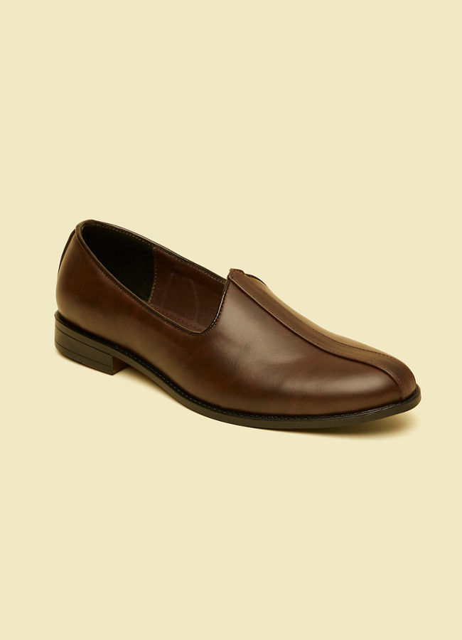 Manyavar Men Dark Brown Detailed Piping Loafers Style Shoes