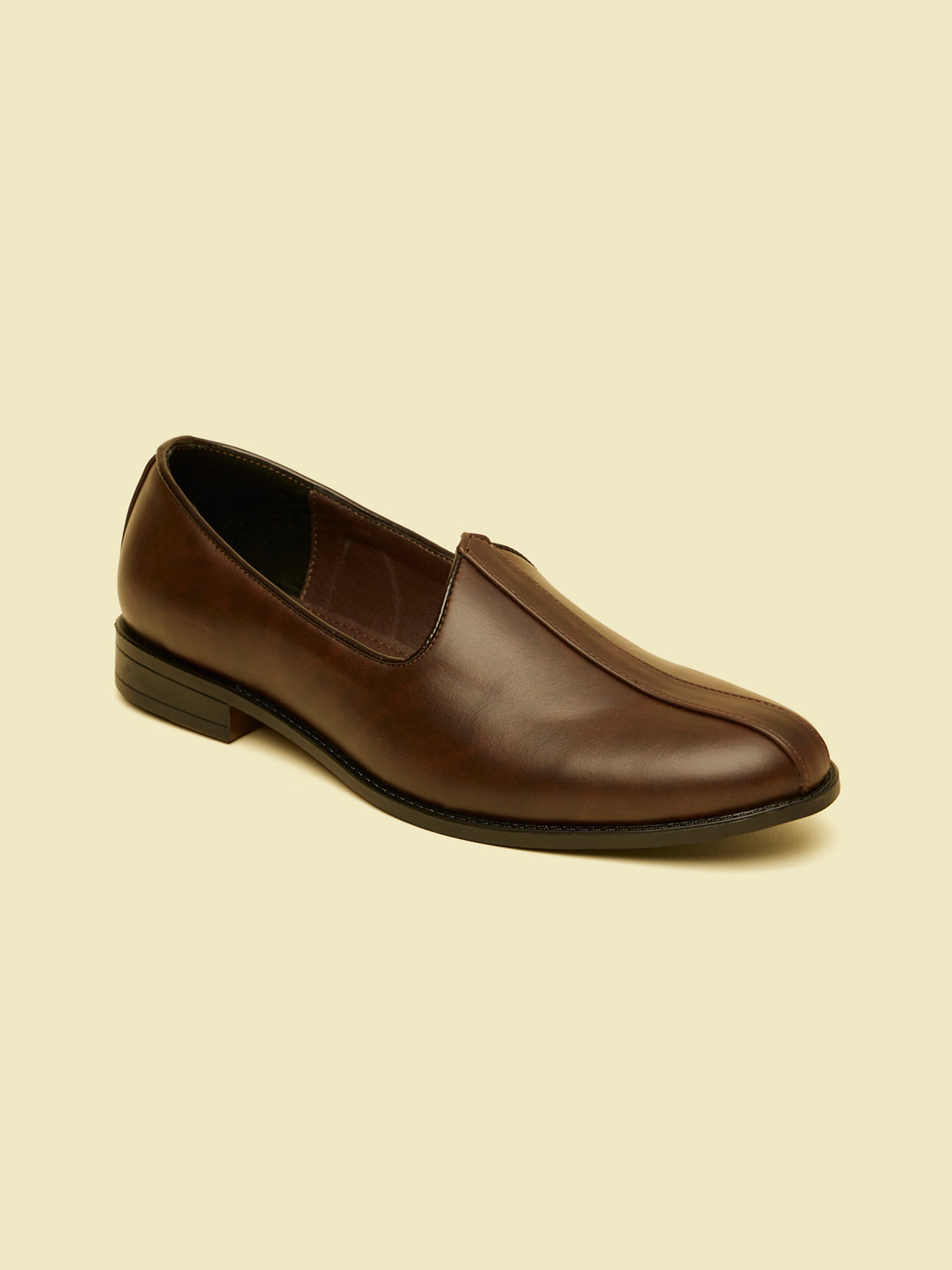 Manyavar Men Dark Brown Detailed Piping Loafers Style Shoes