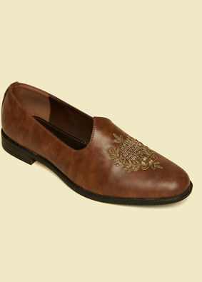 alt message - Manyavar Men Brown Loafers Style Shoes image number 2