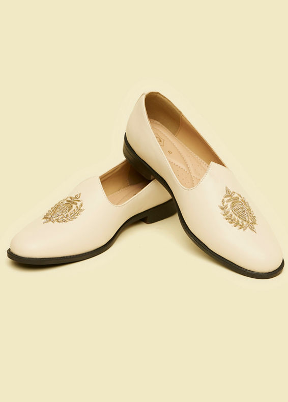 alt message - Manyavar Men Cream Loafers Style Shoes