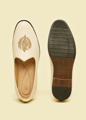 Manyavar Men Cream Loafers Style Shoes image number 4