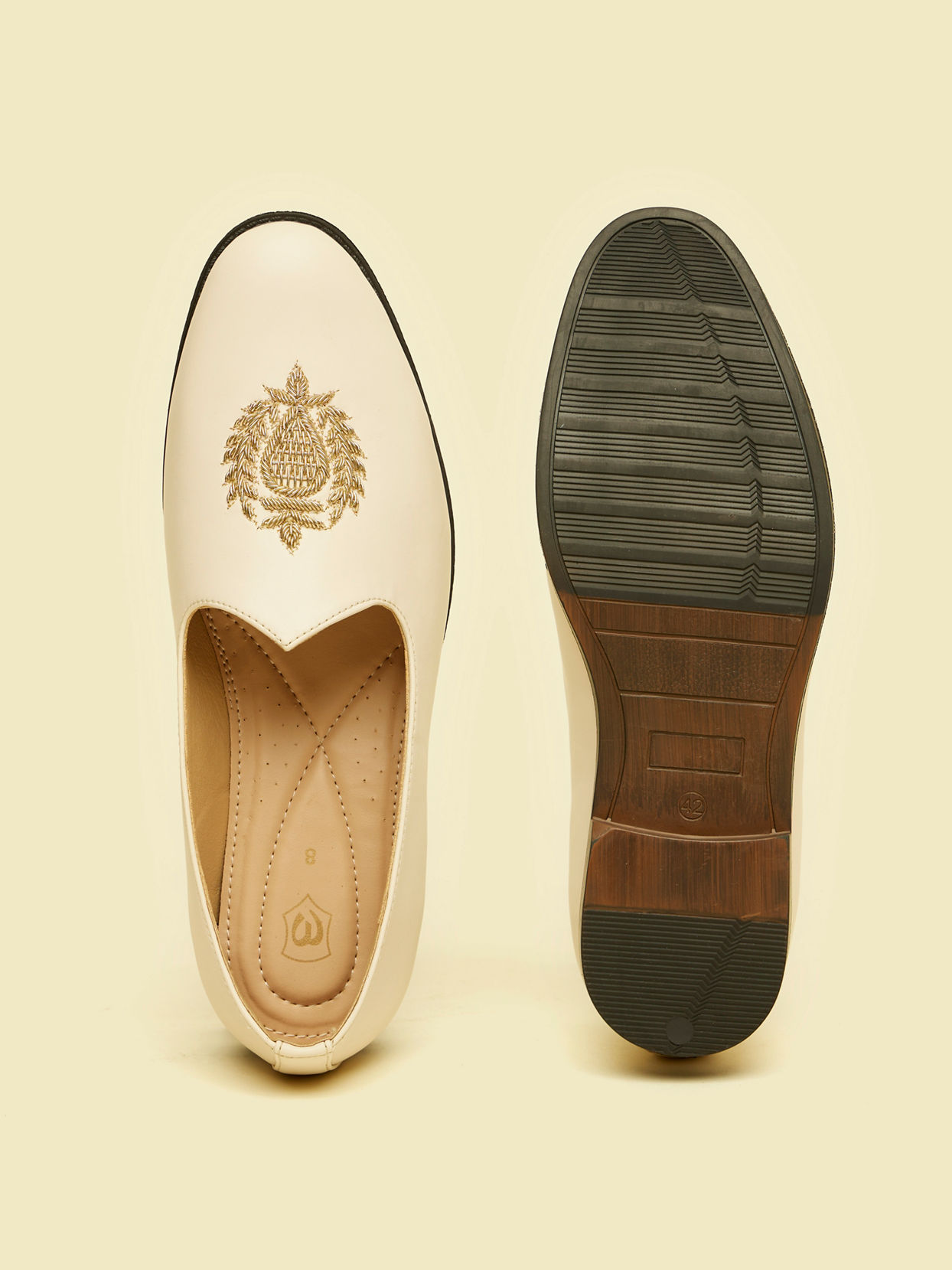 alt message - Manyavar Men Cream Loafers Style Shoes image number 4