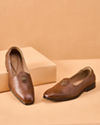 Manyavar Men Brown Faux Leather Shoe with Embellishment