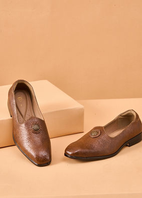Manyavar Men Brown Faux Leather Shoe with Embellishment