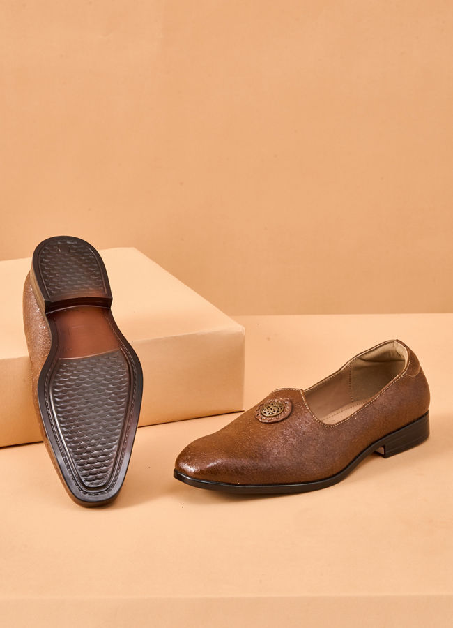 Manyavar Men Brown Faux Leather Shoe with Embellishment