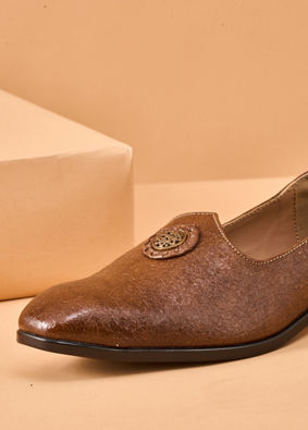 Manyavar Men Brown Faux Leather Shoe with Embellishment