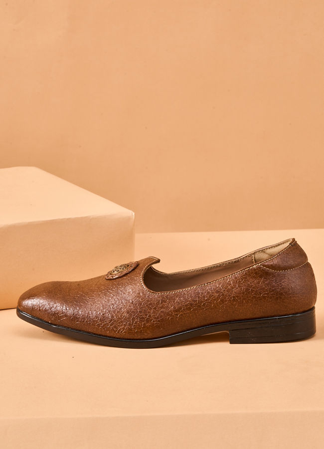 Manyavar Men Brown Faux Leather Shoe with Embellishment