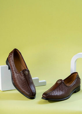 Manyavar Men Exquisite Brown Faux Leather Shoe