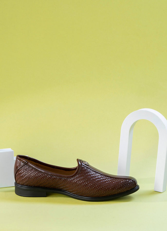 Manyavar Men Exquisite Brown Faux Leather Shoe