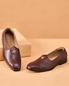 Manyavar Men Wine Faux Leather Shoe with Embellishment