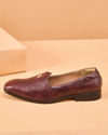Manyavar Men Wine Faux Leather Shoe with Embellishment