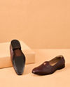Manyavar Men Wine Faux Leather Shoe with Embellishment