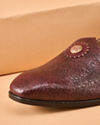 Manyavar Men Wine Faux Leather Shoe with Embellishment