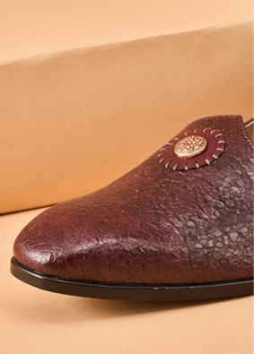 Manyavar Men Wine Faux Leather Shoe with Embellishment