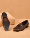 Manyavar Men Brown Faux Leather Shoes with Tassel Detail