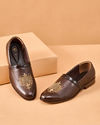 Manyavar Men Brown Faux Leather Shoe with Embroidery