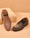 Manyavar Men Brown Faux Leather Shoe with Embroidery