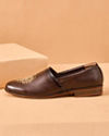 Manyavar Men Brown Faux Leather Shoe with Embroidery