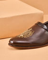 Manyavar Men Brown Faux Leather Shoe with Embroidery