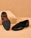 Manyavar Men Black Faux Leather Shoe with Embroidery