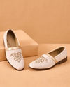 Manyavar Men Cream Faux Leather Shoe with Embroidery