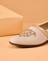 Manyavar Men Cream Faux Leather Shoe with Embroidery