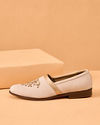 Manyavar Men Cream Faux Leather Shoe with Embroidery